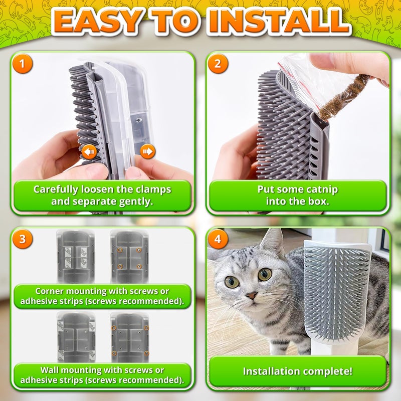 ALPENKOK Cat Corner Scratcher â€“ Cat Self Groomer for Indoor Cats â€“ Wall Brush with Face Scratchers and Catnip | Easy to Install, Soft Massage, Fur Remover, Grooming Tool Also Works as Hand Comb for Cats - Image 5